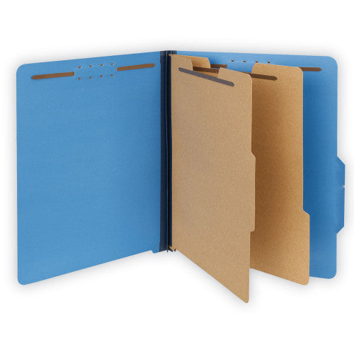 Universal Bright Colored Pressboard Classification Folders, 2" Expansion, 2 Dividers, 6 Fasteners, Letter Size, Cobalt Blue, 10/Box (UNV10301)