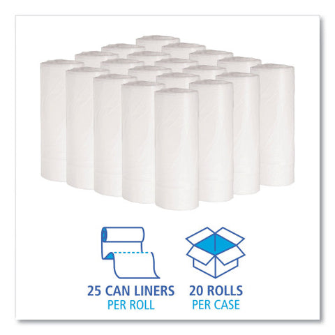 Boardwalk Low-Density Waste Can Liners, 16 gal, 0.4 mil, 24" x 32", White, Perforated Roll, 25 Bags/Roll, 20 Rolls/Carton (BWK2432EXH)